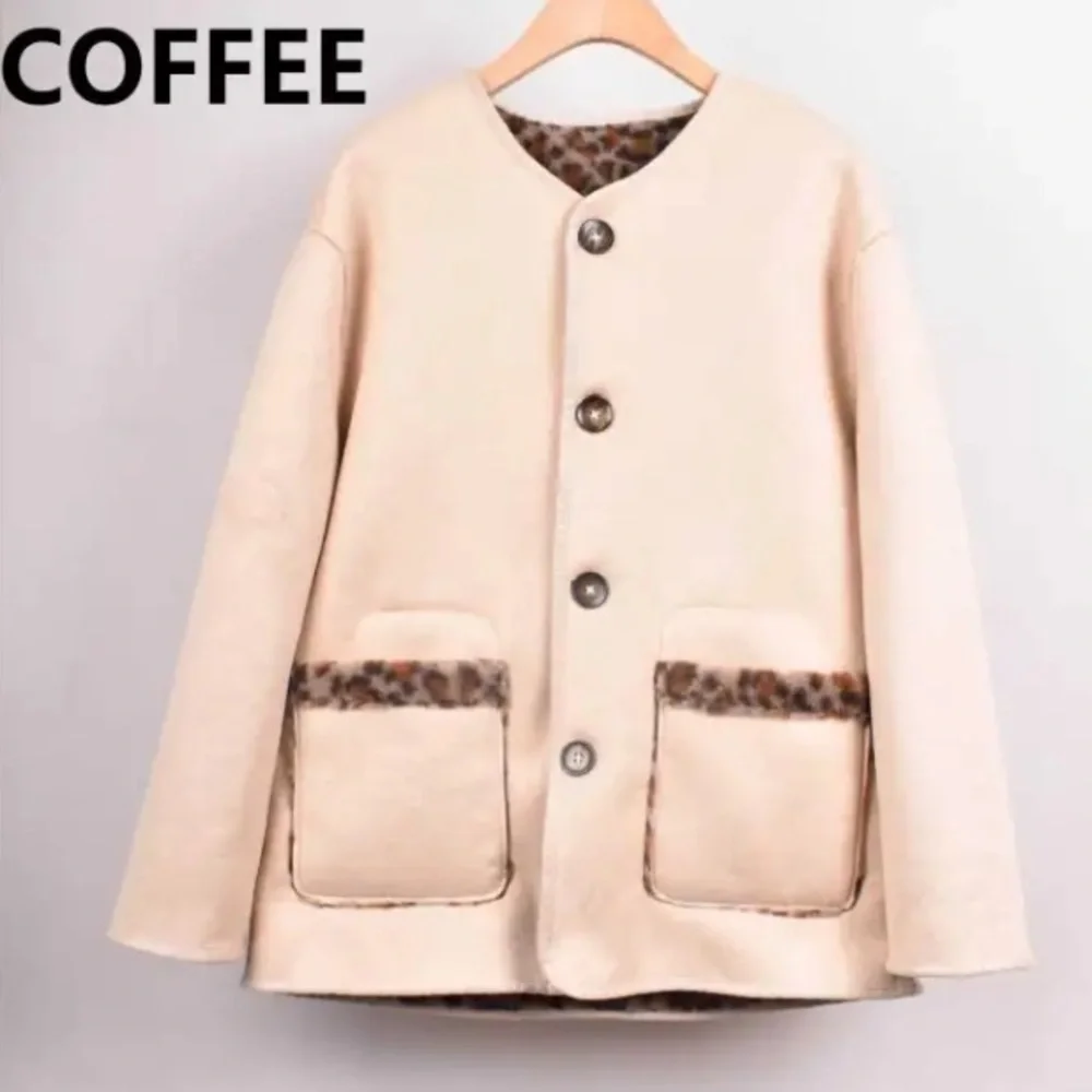 FROM PARIS FRANCE REVERSIBLE Leopard Trim Cream Jacket - Picture 3 of 3